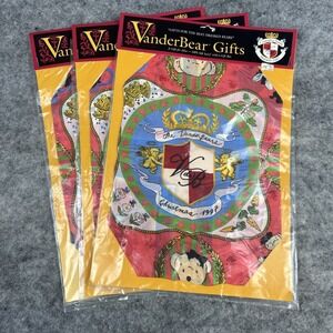 Lot of 3 VanderBear Gifts Muffy 100% Silk Scarf & Gift Box Christmas 1997 New‎